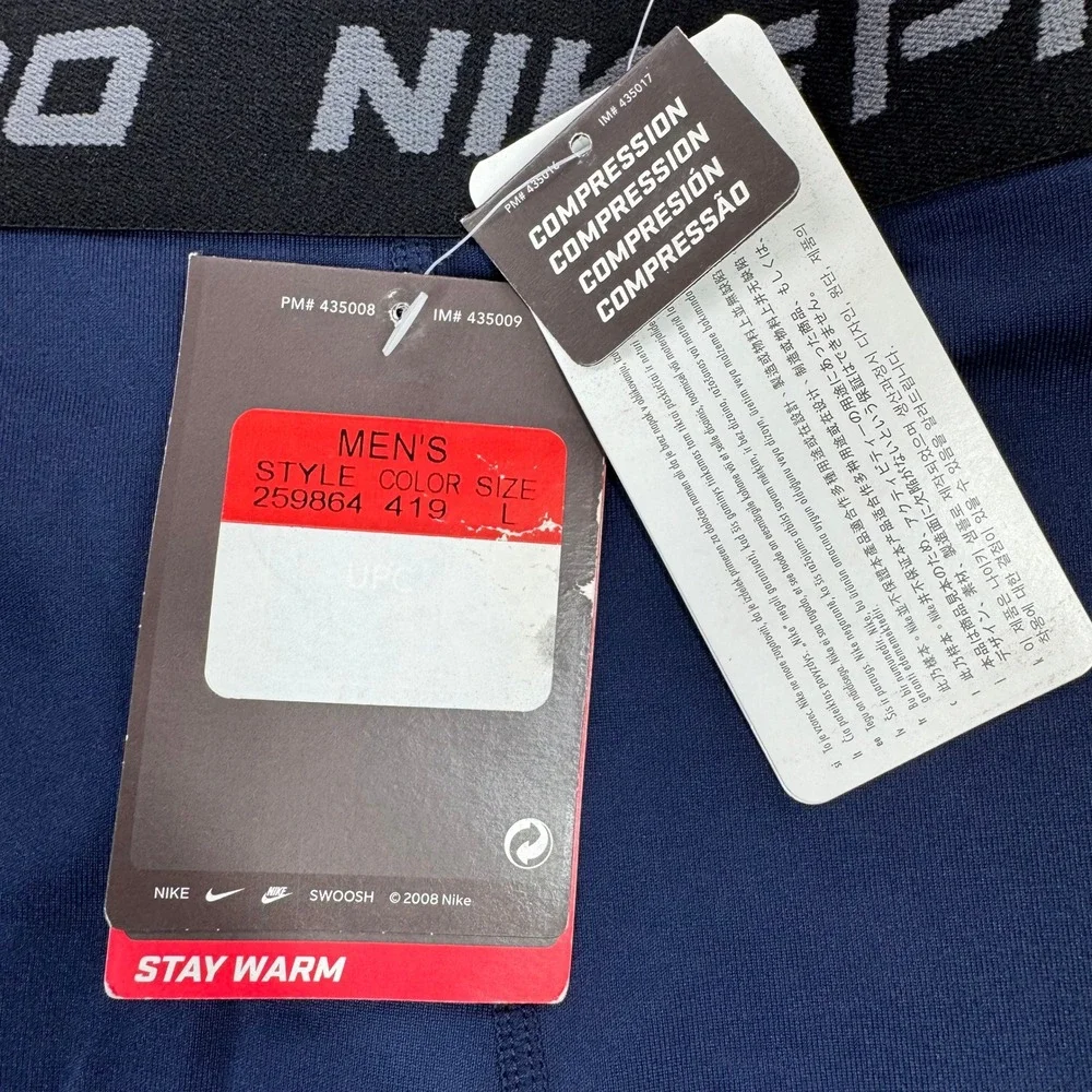 Nike Pro Compression Stay Warm Mens Navy Blue Leggings 259864-419 L NEW